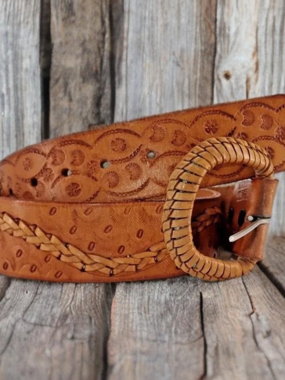 Stamped Leather Mens Size 38 Western Snake Stamp Leather Belt Made in Mexico NEW - Picture 5 of 16